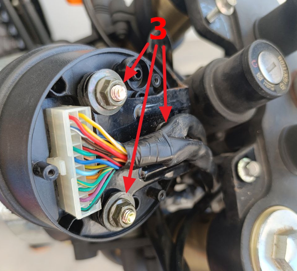 Last step to remove GPX 250 Twin instrument cluster for motorcycle keyless ignition