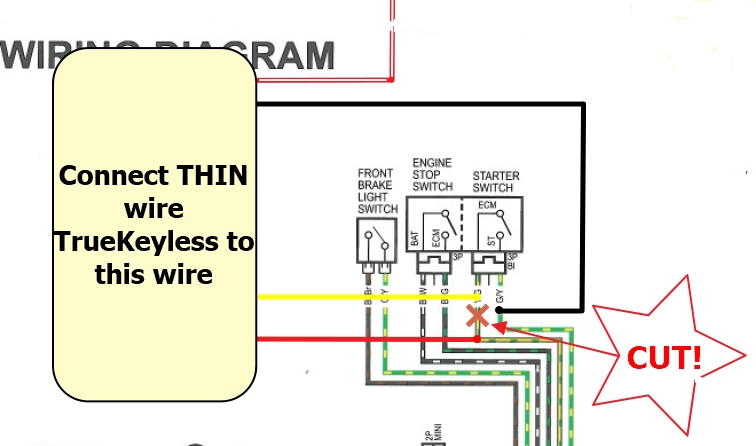 Keyless ignition and self cancelling turn signal installation schemaic for Honda PCX 3